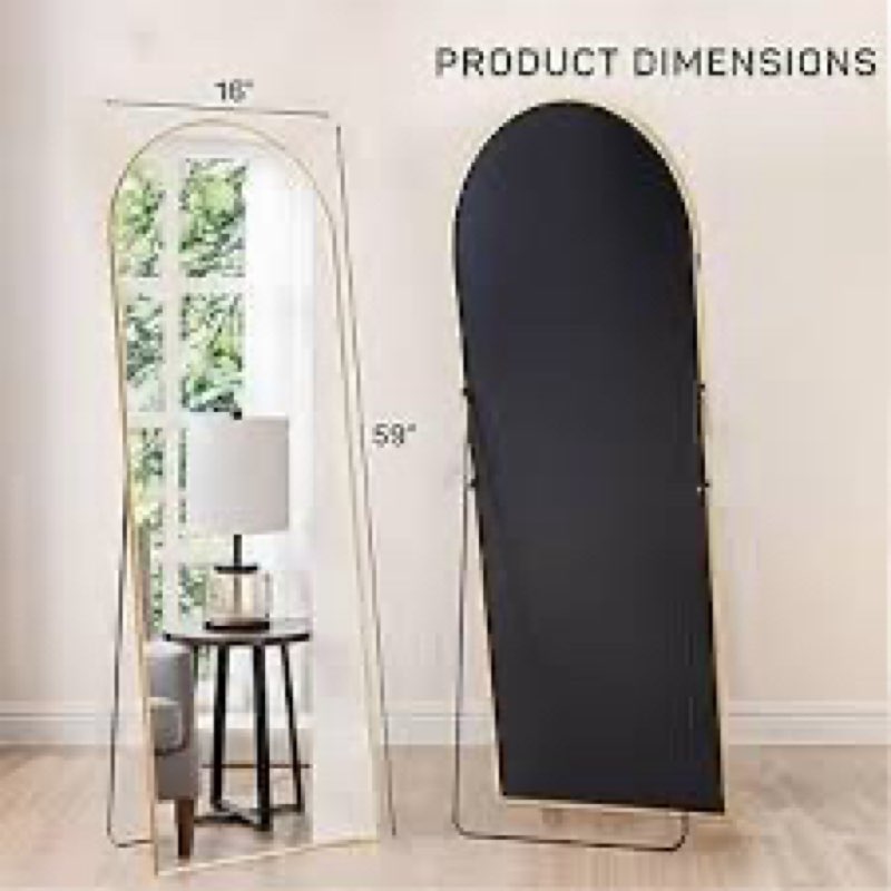 arched mirror full length, 16"x59" body wall mirrors with shatter-proof glass, floor standing, hanging or leaning, tall arch mirror with stand aluminum alloy frame for bedroom cloakroom