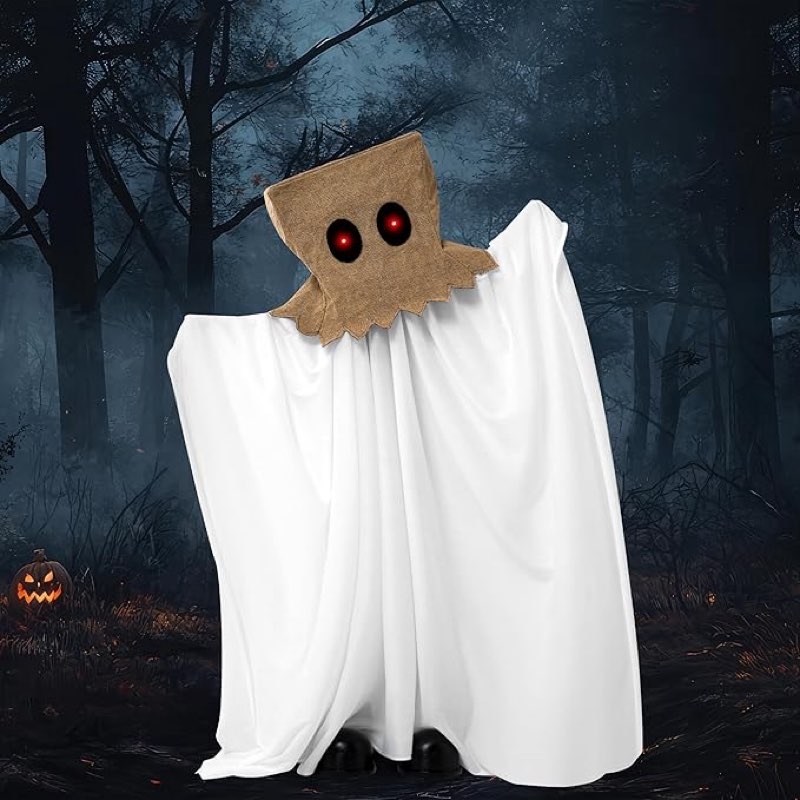 JOYIN 31.5" Halloween Decorations Outdoor Ghost Animated Standing White Sheet Ghost Scary Halloween Decor, Sound-Activated with Light Up Eyes Haunted House Prop for Indoor Outdoor Lawn Party Garden