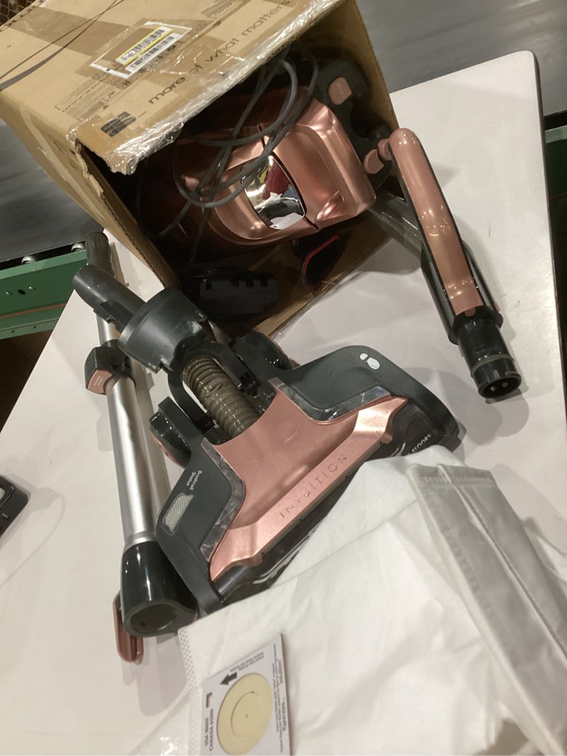 Condition photo showing As Is for kenmore bu4050 intuition bagged upright vacuum, liftup cleaner with hair eliminator brushroll, pet handi-mate for carpet, hard floor, rose gold, not tested, used