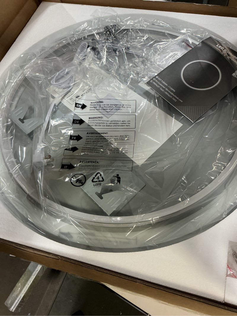 Condition photo showing Good Condition for round led bathroom mirror with light, backlit mirror for bathroom, frameless led smart vanity mirror with 3 color lights, anti-fog, smart touch button, shatter-proof, ip65, 90+ cri (24" l x 24" w)