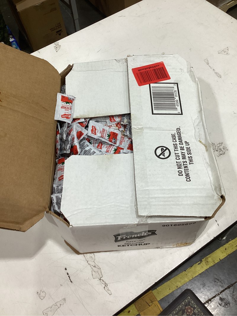 Condition photo showing As Is for french's tomato ketchup packets, 1000 count - one box of 1000 individual ketchup packets, perfect for takeout orders and condiment stations tomato ketchup 1000 count (pack of 1)