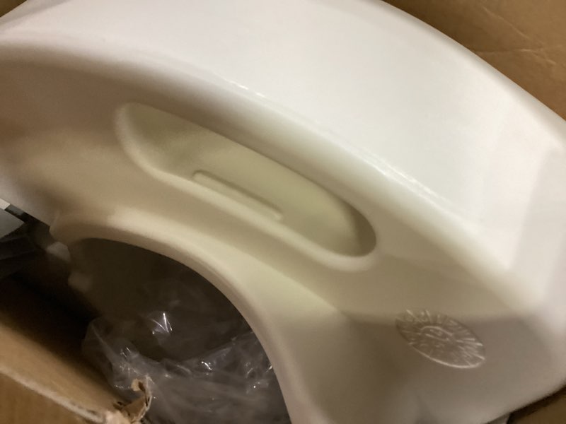 Condition photo showing As Is for medline 5" raised toilet seat with lock, no arms, white, 400 lb capacity - easy installation - elderly & disabled bathroom aid