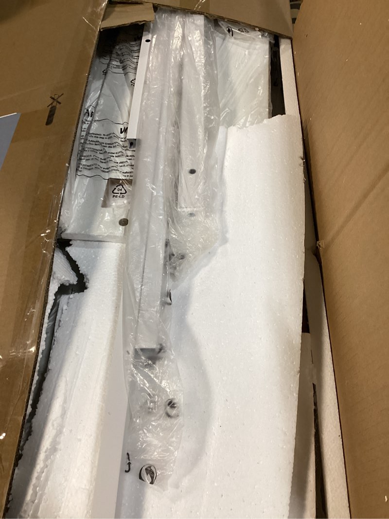 Condition photo showing As Is for Lufeiya White L Shaped Computer Desk with Drawers & Storage Shelves, 47 Inch Corner Reversible Desk with Power Outlet for Home Office Bedroom, L-Shaped Teen PC Desks with Fabric Drawer, White White 47.2"