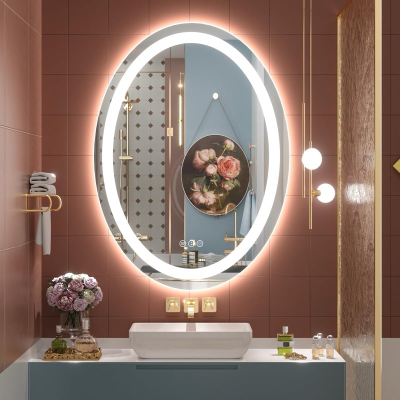 OKPAL 24x32 Oval LED Bathroom Mirror, Lighted Mirror for Bathroom Wall, Oval Bahtroom Mirror with Li
