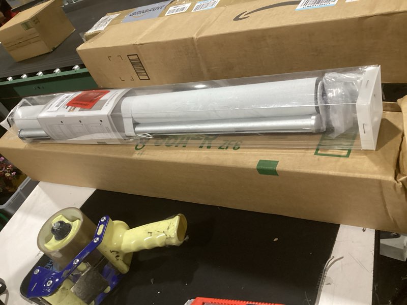 Condition photo showing Good Condition for chrisdowa cordless 100% blackout roller shade, with striped jacquard, thermal insulated, uv protection fabric, total blackout blinds for window, french doors, home and office.white, 24" w x 72" h 24"w x 72"h white