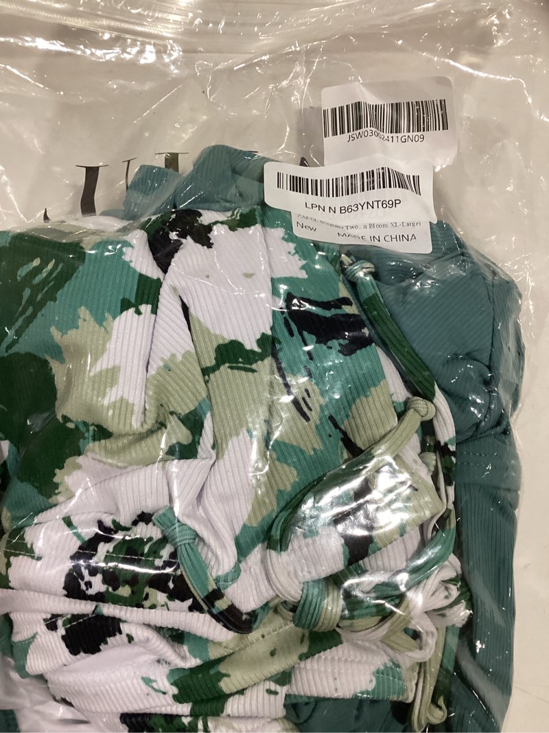 Condition photo showing Good Condition for zaful women's v-wire tankini swimsuits tummy control ruched top two piece bathing suits with high waisted shorts 0-green bloom x-large