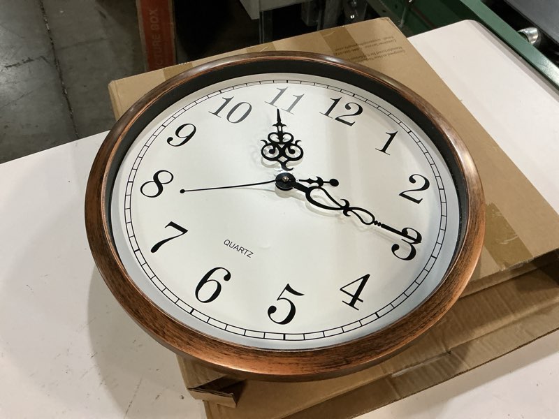 Condition photo showing As Is for bernhard products large wall clock 18 inch silent non ticking movement quartz battery operated round easy to read decorative classic brown home/kitchen/office/classroom/school clocks, black numbers classic 18 inch
