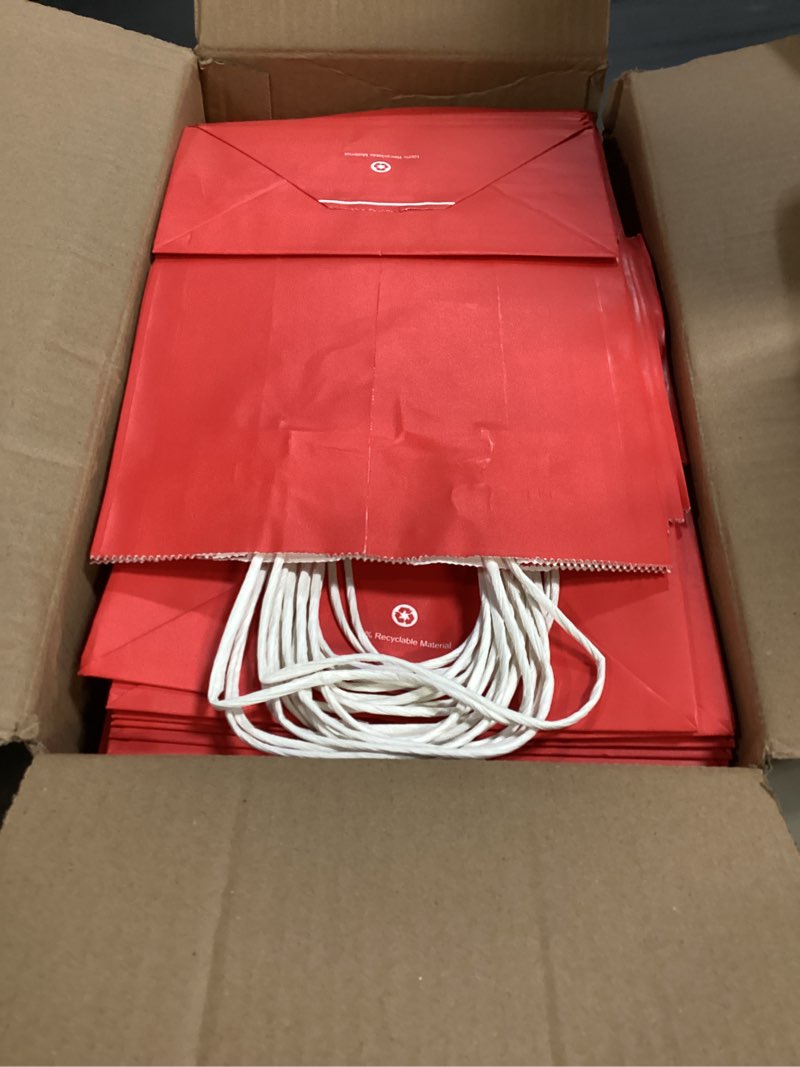 Condition photo showing Good Condition for bagdream 8x4.25x10.5 inch 100pcs red gift bags medium size, kraft paper bags with handles bulk for wedding, party favors, business, christmas, grocery paper sacks