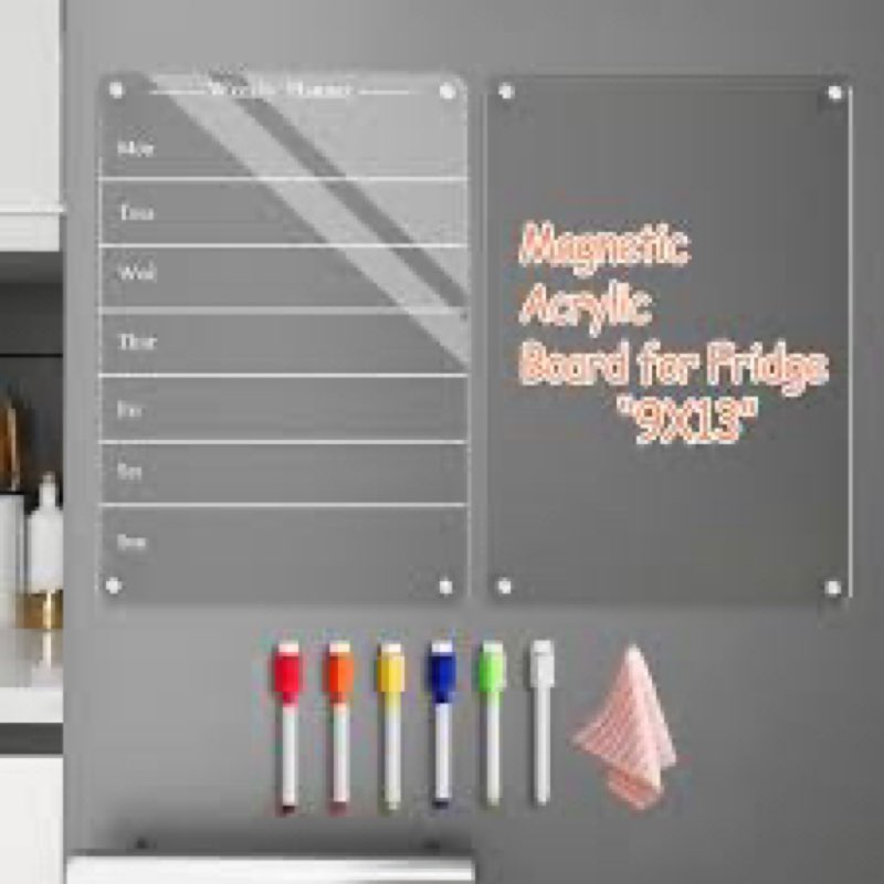 Todkoding 2PCS 9"X13" Acrylic Weekly Planner for Fridge,Acrylic Magnetic Menu Board for Kitchen,Magn