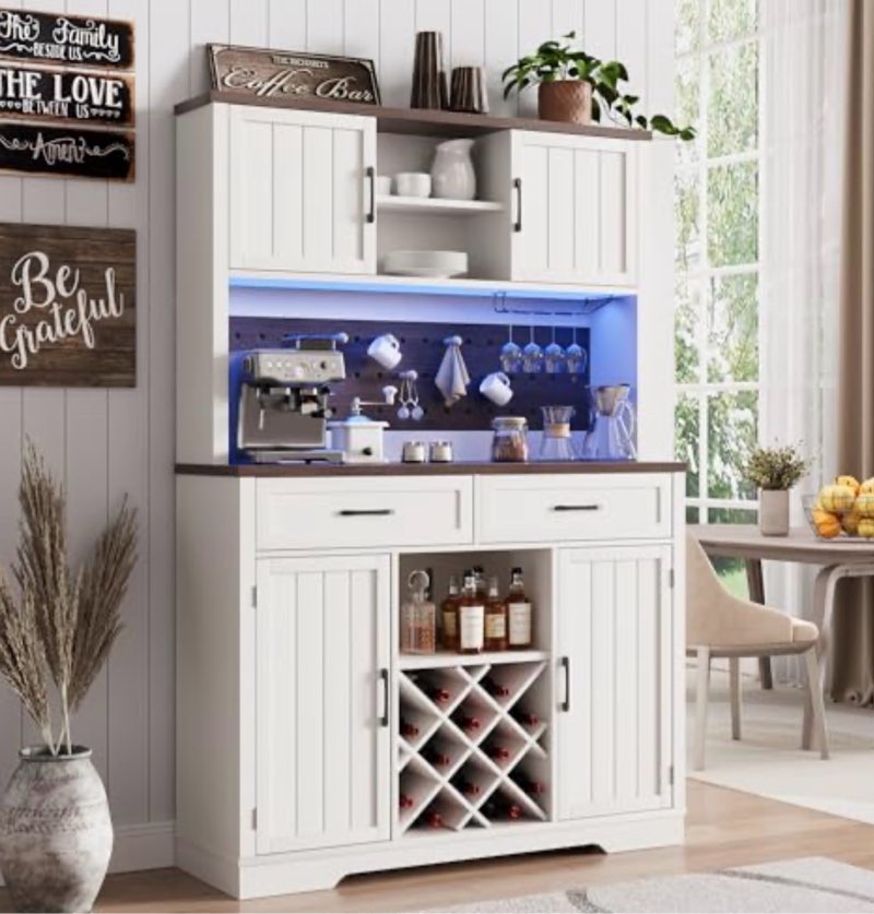 (Incomplete box 2 of 2) Tall Bar Cabinet Large Hutch Cabinet 75\" Tall Kitchen Pantry With Drawers And White China Cabinet