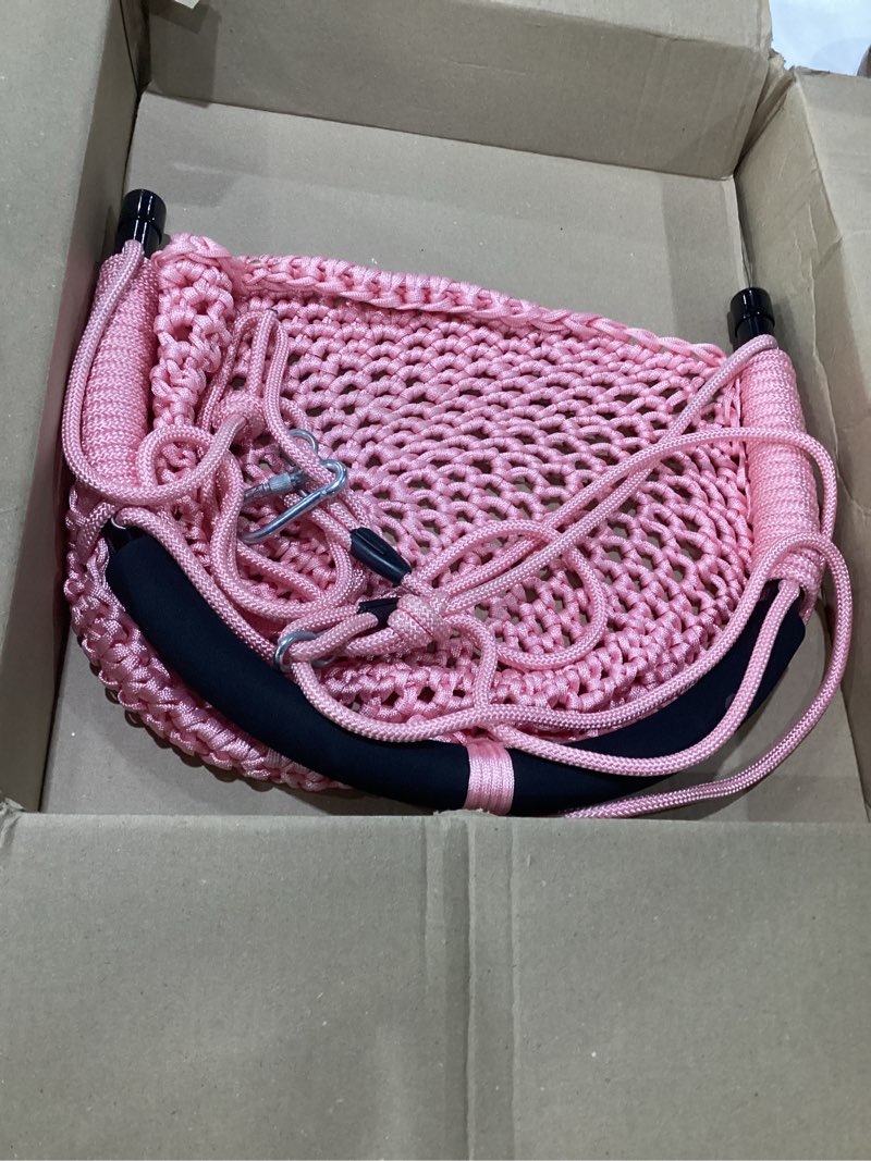 Condition photo showing Good Condition for handknit toddler swing, adjustable ropes, 440lbs, indoor/outdoor,pink | polyester, easy-clean, 41.7-70.9in, 8-hole buckle, snap hooks, tree straps, quick-setup