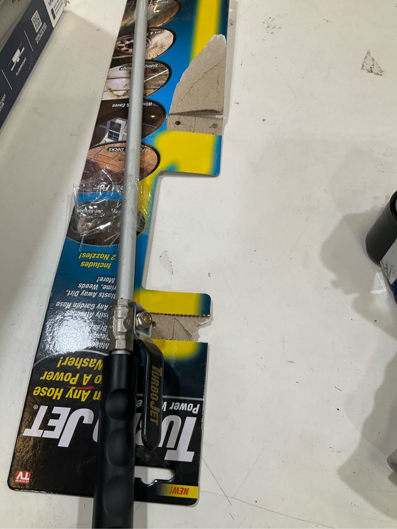 Condition photo showing As Is for turbo jet rear trigger adjustable spray garden hose nozzle - turn your hose into a power washer - easy attachment - 2 patterns