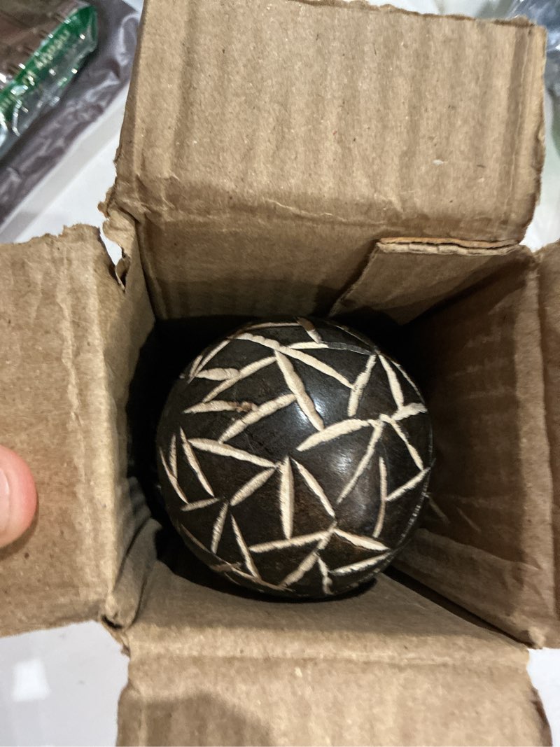 Condition photo showing As Is for samhita decorative mango wood round balls set of 3 for home decor modern decorative balls for living room, bedroom, kitchen, bathroom, office.