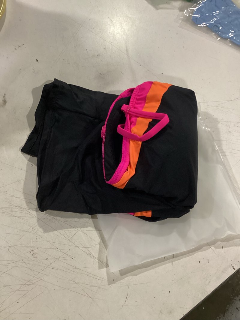 Condition photo showing Good Condition for daci women strapless tankini tummy control 2 piece bandeau swimsuit | full coverage,removable&adjustable straps,built-in soft unremovable bra,ruched tummy control,mid waist bottom,fully lined small black pink color block