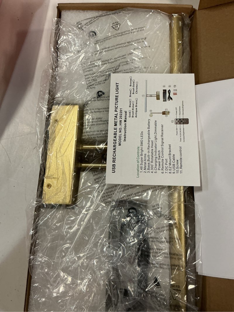 Condition photo showing New/Like New for battery operated picture light,5200mah picture lights for wall with remote,16 inch art light for paintings, gallery lighting for photo,mirror,artwork frame,portrait(gold) gold-standard-16 inches-rechargeable