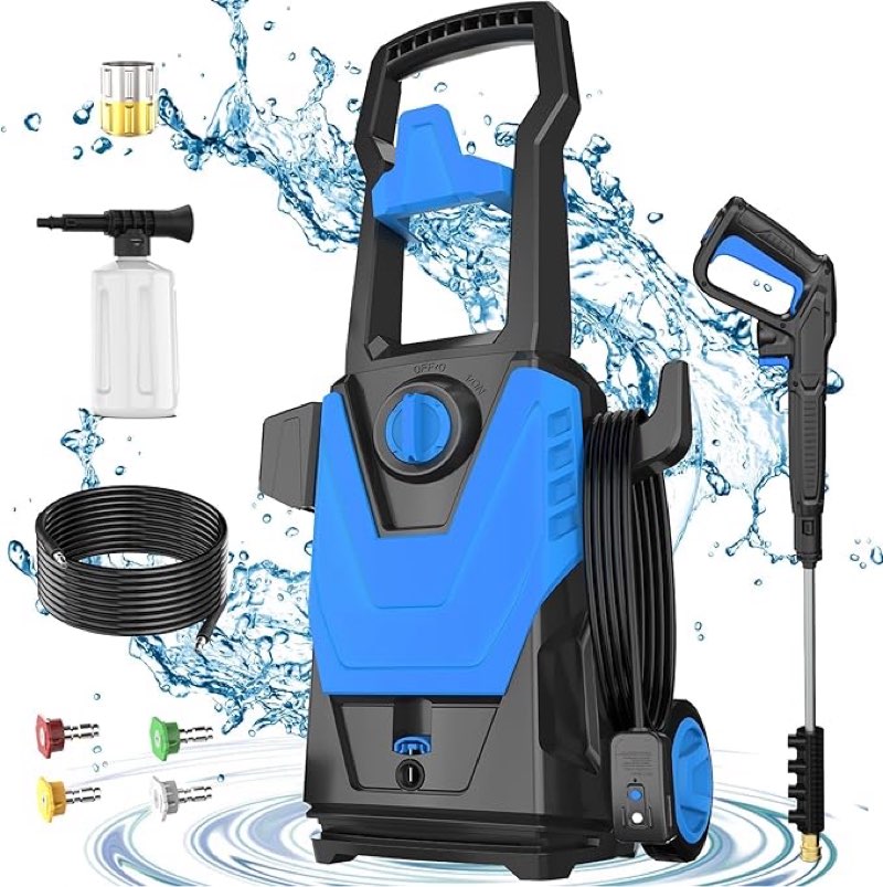 electric pressure washer, 4200psi max 2.8 gpm power washer with 20ft hose, 35ft power cord, 4 nozzles, foam cannon & spray gun, high pressure washer for car, patio, fence, window, garden