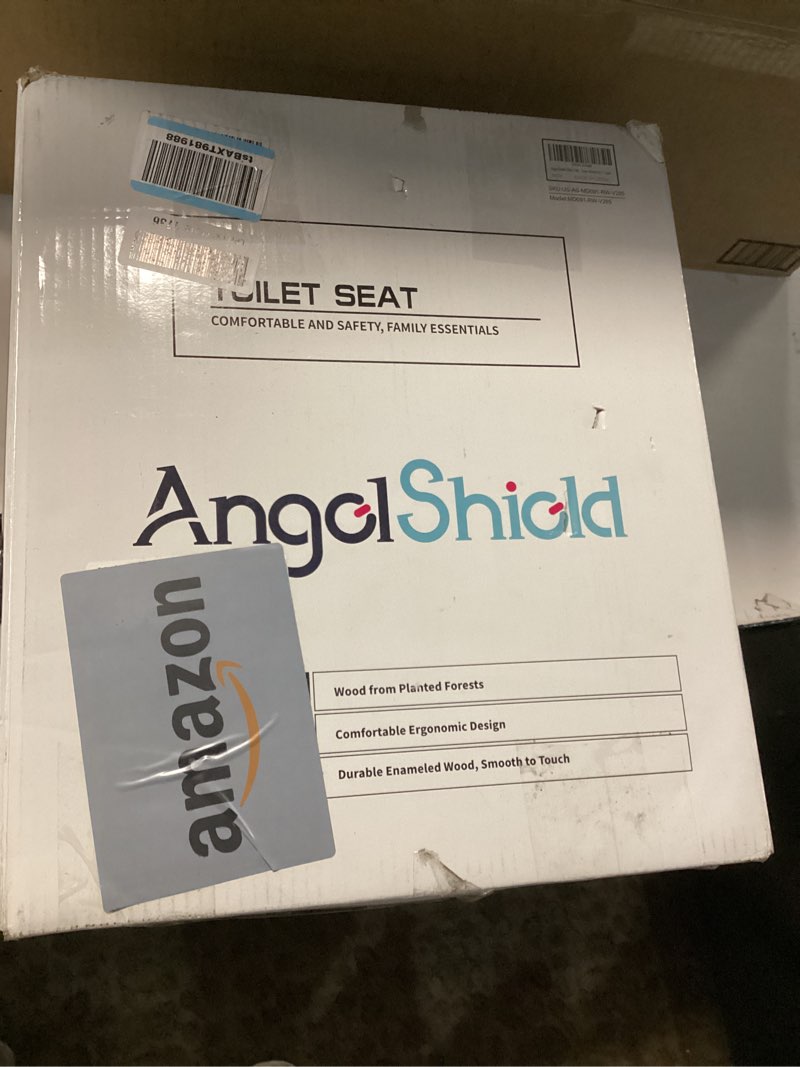 Condition photo showing As Is for Angol Shiold Glitter Toilet Seat Molded Wood Round Toilet Seat with Quietly Close and Quick Release Hinges, Easy to Install also Easy to Clean (Round 16.5'', Gold) Round 16.5‘’ Gold