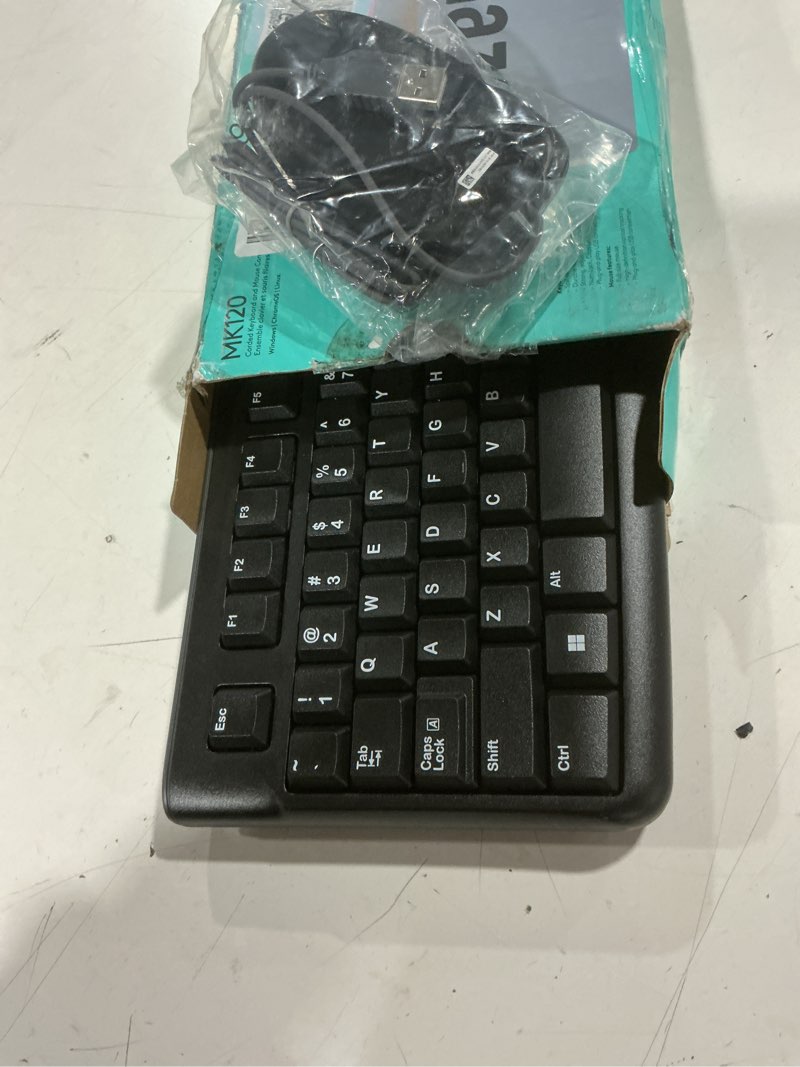 Condition photo showing As Is for logitech mk120 wired keyboard and mouse combo for windows, optical wired mouse, full-size, usb, compatible with pc, laptop - black