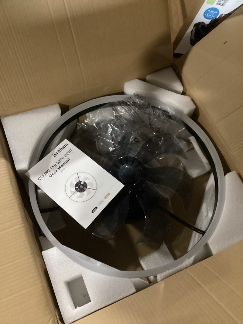 Condition photo showing New/Like New for rgb ceiling fans with lights, 20" fandelier low profile ceiling fan with light, modern flush mount ceiling fan light with remote/app control, bedroom chandelier fan fixture for indoor(white) rgb white 20 inch