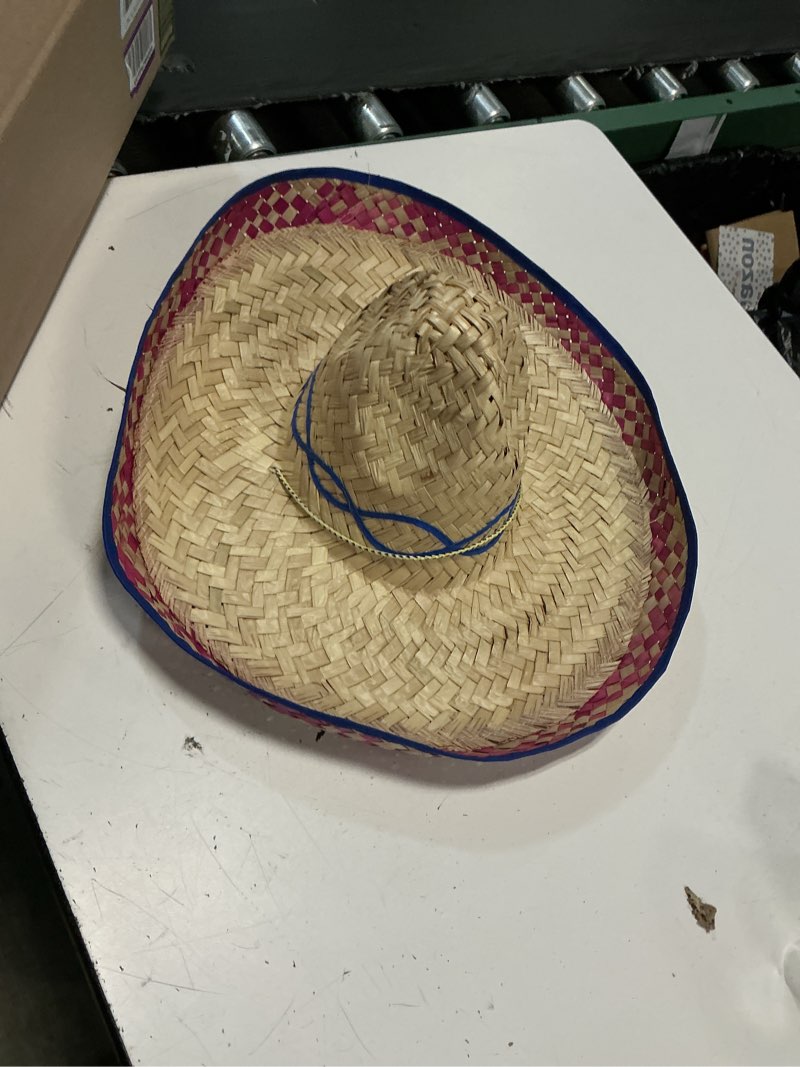 Condition photo showing As Is for rubie's costume co embroidered straw sombrero costume one size brown