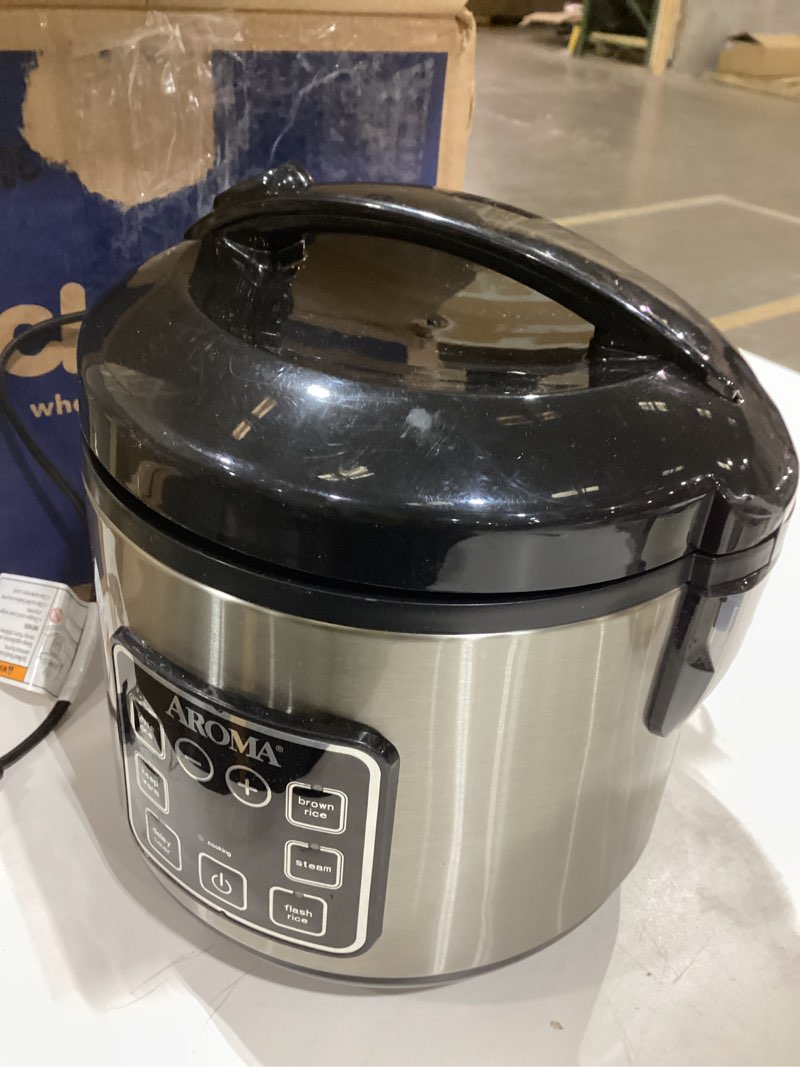 Condition photo showing Good Condition for AROMA Digital Rice Cooker, 4-Cup (Uncooked) / 8-Cup (Cooked), Steamer, Grain Cooker, Multicooker, 2 Qt, Stainless Steel Exterior, ARC-914SBD 4 Cup Uncooked / 8 Cup Cooked