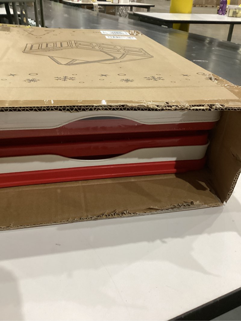 Condition photo showing Good Condition for Christmas Storage Box 50L 2 Pack, Foldable Storage Box with Wood Lid & Handles, Includes Christmas Stickers for DIY, Multifunctional Wood Top for Holiday Decor, Gift, Fruit Cutting & Home Organization