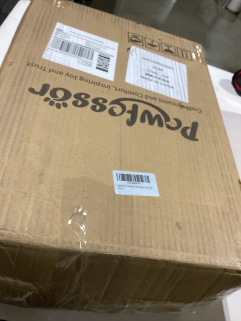 Condition photo showing As Is for Cat Tree 32 Inches Small Cat Tower with Large Hammock Dia 15.7”,Self Groomer, Fully Scratching Post, Removable Top Bed and Wide Hideway Condo for Indoor Cats-Gray Medium-32" Gray