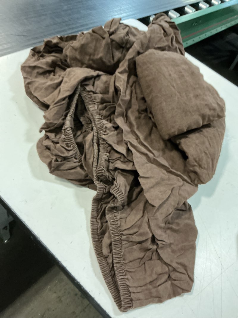Condition photo showing As Is for european linen fitted sheet set, king, espresso