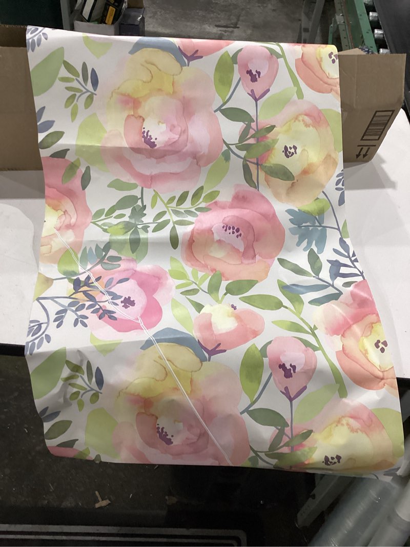 Condition photo showing As Is for orainege peel and stick wallpaper floral wallpaper 21.5” x 50”  floral contact paper peony self adhesive removable wall paper for cabinets walls shelf liner, light pink 21.5” x 50”.  light pink