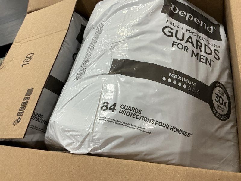 Condition photo showing New/Like New for depend guards incontinence pads for men, maximum absorbency, 168 count (2 packs of 84), packaging may vary