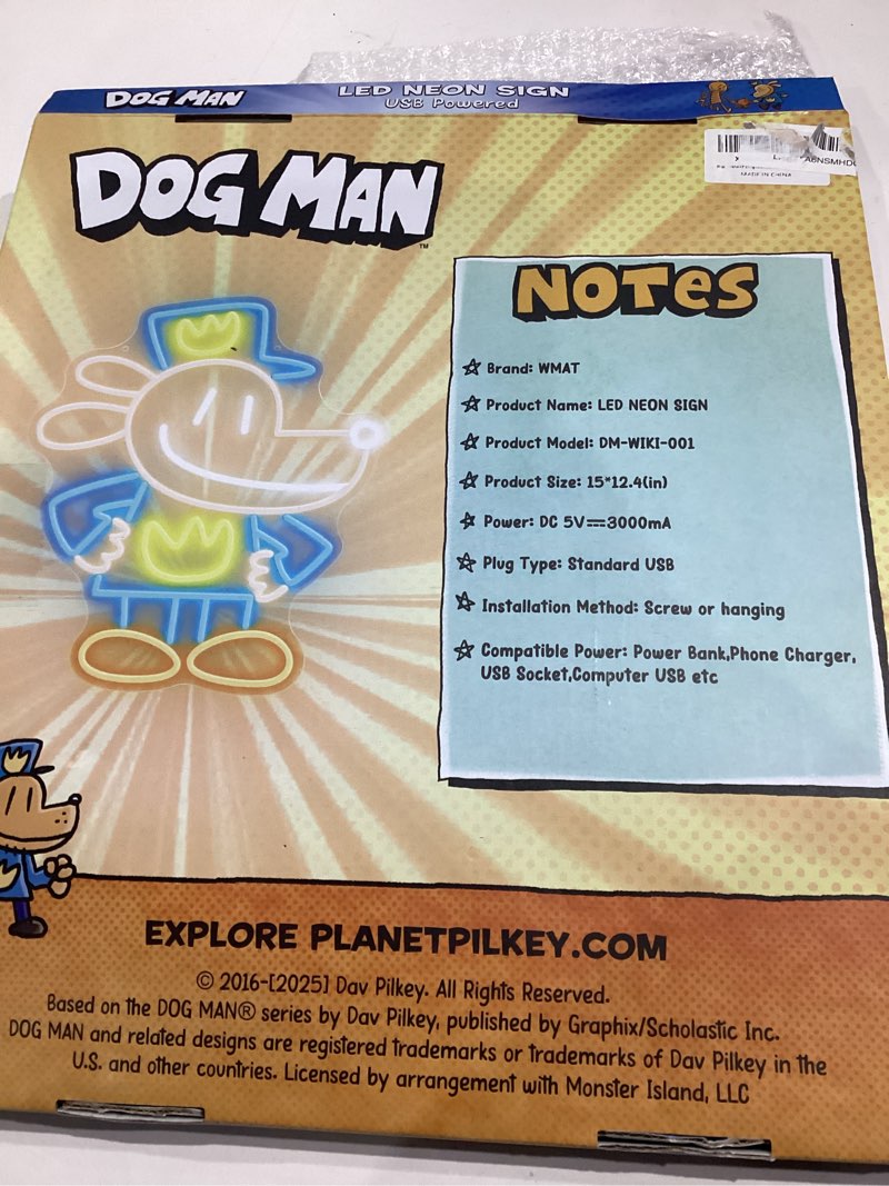 Condition photo showing Good Condition for officially licensed dog man neon sign, neon signs for wall decor, uv printing led light sign, kids' room, game room, party, birthday/christmas gift for dog man new movie lovers & fans dog man color bg