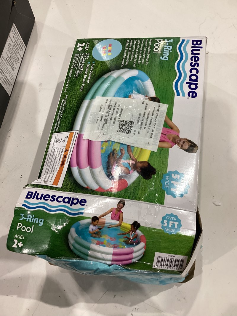 Condition photo showing As Is for bluescape colorful 3-ring inflatable swimming pool for kids, round, age 2 & up, unisex