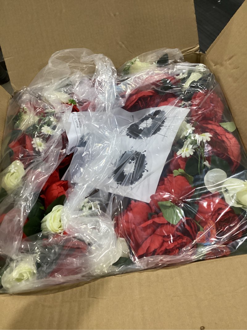 Condition photo showing Good Condition for Cemetery Wreaths for Graves,Christmas Wreath for Cemetery,Memorial Day Grave Wreath,Headstone Wreaths on Metal Stand,Spring Artificial Flower Wreath:Red Peony,White Rose