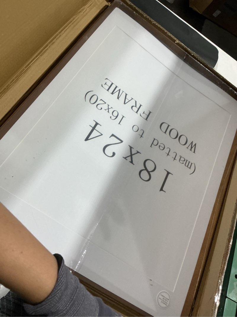 Condition photo showing Good Condition for 18x24 picture frame with mat for 16x20, natural walnut wood handcrafted rounded corner with plexiglass, vertical or horizontal display photo gallery poster wall mounting frame walnut 18x24 matted to 16x20