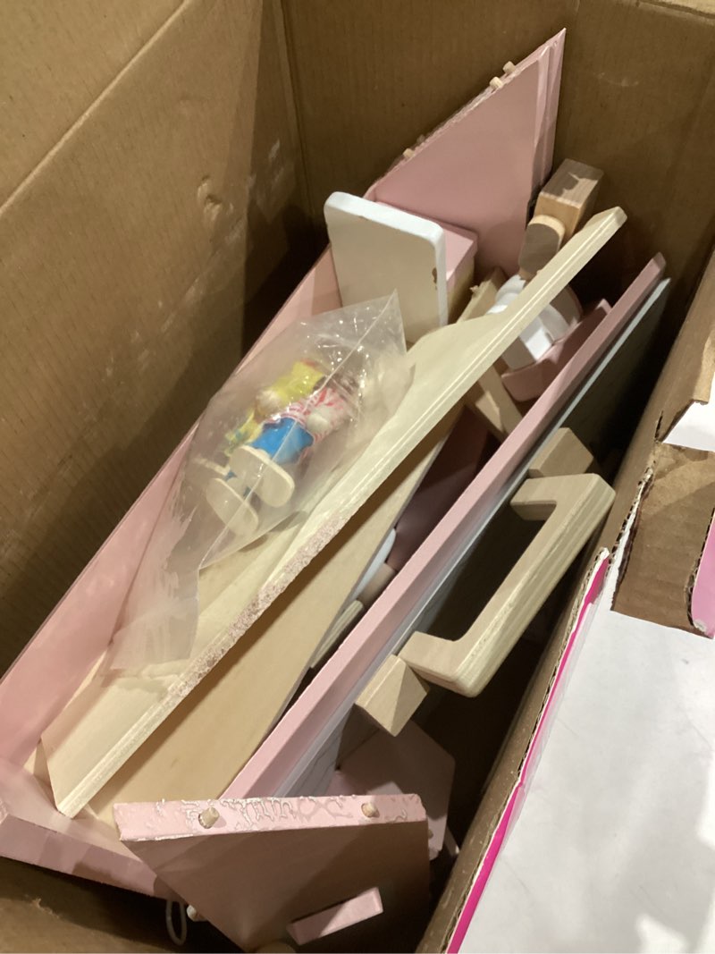 Condition photo showing As Is for Dollhouse, Wooden Dollhouse for Kids, Foldable Wooden Doll House Dolls and Wooden Furniture, Gift for Boys Girls Kids Ages 3+