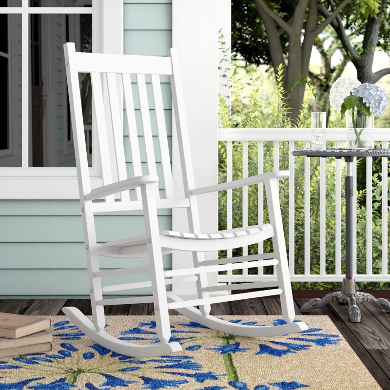 Zuri Outdoor Rocking Chair, Patio Wooden Rocking Chair with Smooth Armrests, High Back for Garden, Balcony, Porch, Supports Up to 352 lbs, Natural