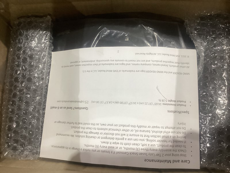 Condition photo showing New/Like New for Mind Reader 2-Tier Snack Carousel, Countertop Organizer, Snack Tray, Breakroom, Kitchen, 14.25"L x 14.25"W x 14"H, Black Black 2-Tier