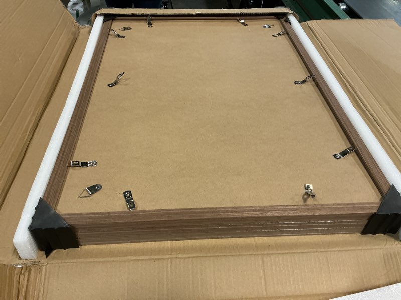 Condition photo showing Good Condition for 20x28 poster frame, display pictures 16x24 with mat or 20x28 without, wall hanging frames, rustic brown, 3 pack brown 20x28