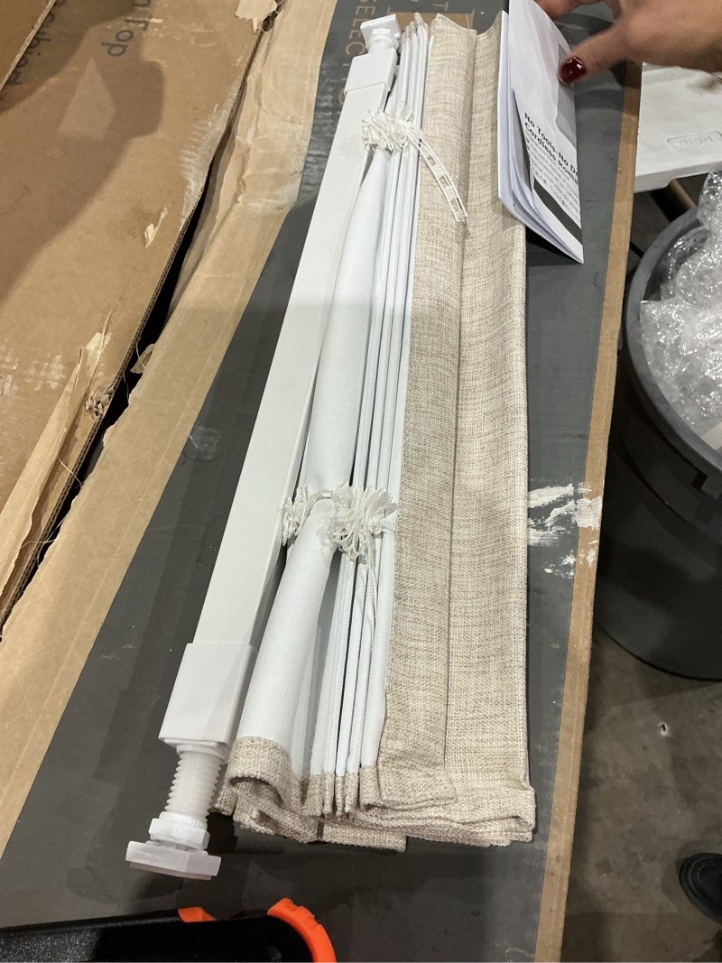 Condition photo showing As Is for iten similar)))))no tools no drill roman shades, cordless blackout roman blinds for windows, room darkening window shades, smooth push & pull, easy to install, white, custom size beige - b 0_ custom size