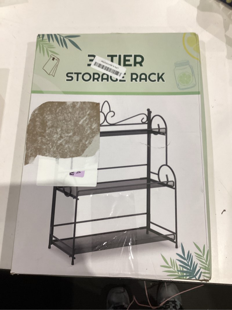 Condition photo showing As Is for Bathroom Organizer Countertop - 3 Tier Spice Rack Organizer, Counter Organization and Storage for Bathroom, Kitchen, Bedroom, Offices, Foldable Black