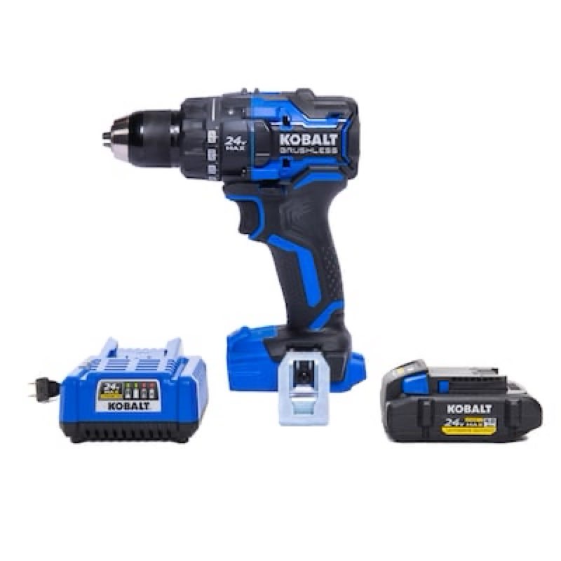 kobalt xtr 24-volt 1/2-in keyless brushless cordless drill 1 -batteries included, and charger included