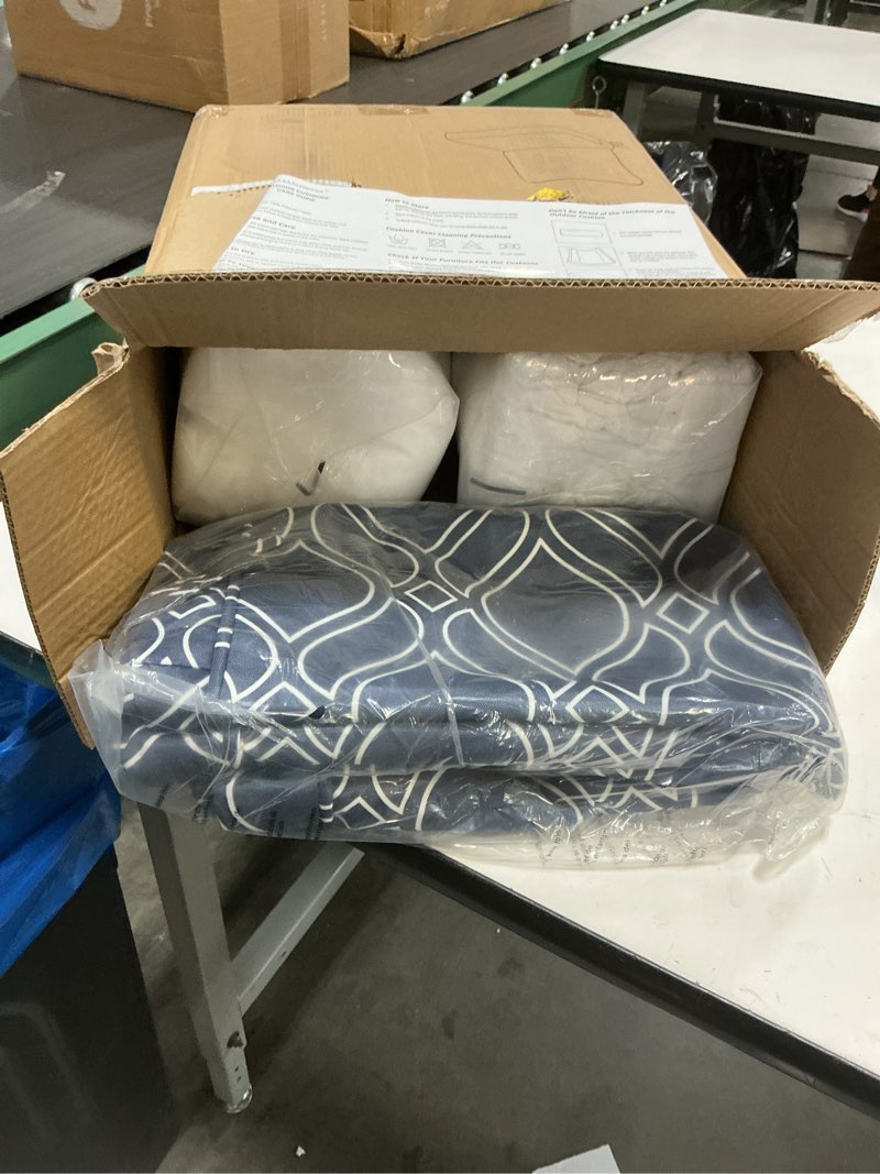 Condition photo showing New/Like New for aaaaacessories outdoor seat cushions for chairs, fade-resistant, waterproof patio furniture replacement cushions, 23.5" x 25.5" x 5" + 23.5" x 19", slate blue vine trellis slate blue vine trellis 23.5"x25.5"x5" / 23.5"x19"