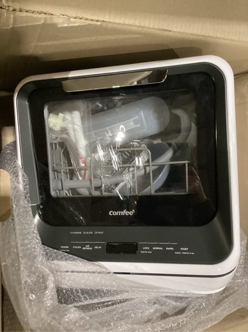 Condition photo showing Good Condition for COMFEE' Portable Mini Dishwasher Countertop with 5L Built-in Water Tank for Apartments& RVs, No Hookup Needed, 6 Programs, 360° Dual Spray, 162? High-Temp& Air-Dry Function Minilite-Black Whole Black