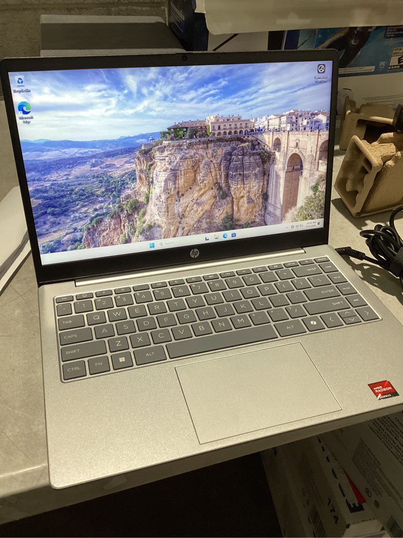 Condition photo showing Good Condition for HP 14 inch Laptop, HD Touchscreen Display, AMD Ryzen 5 7520U, 8 GB RAM, 512 GB SSD, AMD Radeon Graphics, Windows 11 Home, Natural Silver, 14-em0499nr