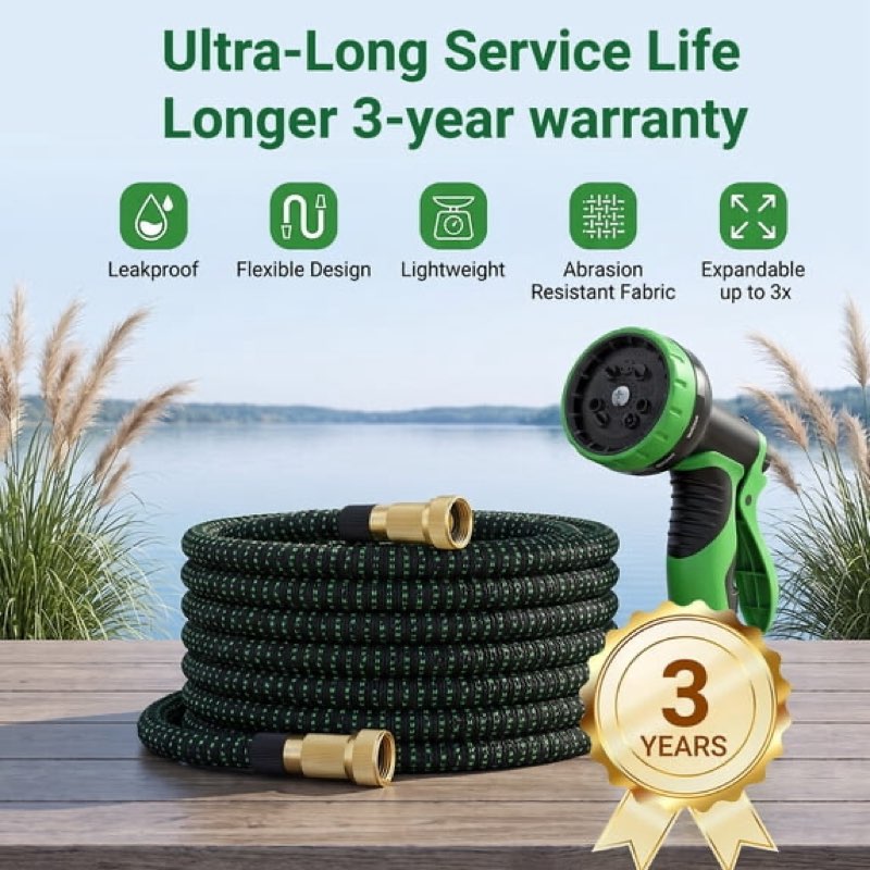 100 ft expandable garden hose - superior strength 3750d - 3 -layer latex core - expanding water hose