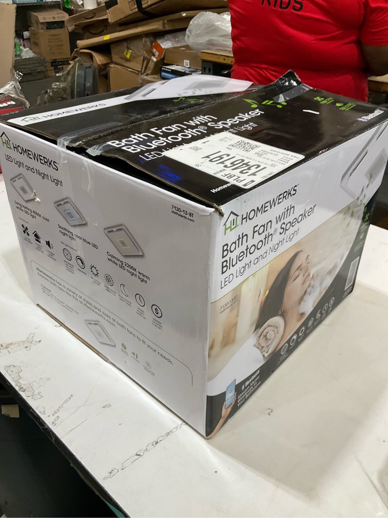 Condition photo showing As Is for homewerks 1.5-sone 110-cfm white decorative lighted bluetooth compatibility bathroom fan