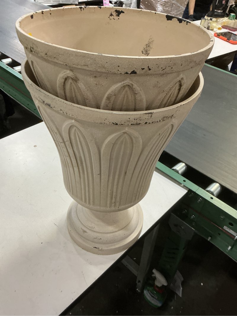 Condition photo showing New/Like New for  allen + roth urn 14.0-in w x 14.0-in l x 20.25-in h blondestone resin indoor/outdoor planter