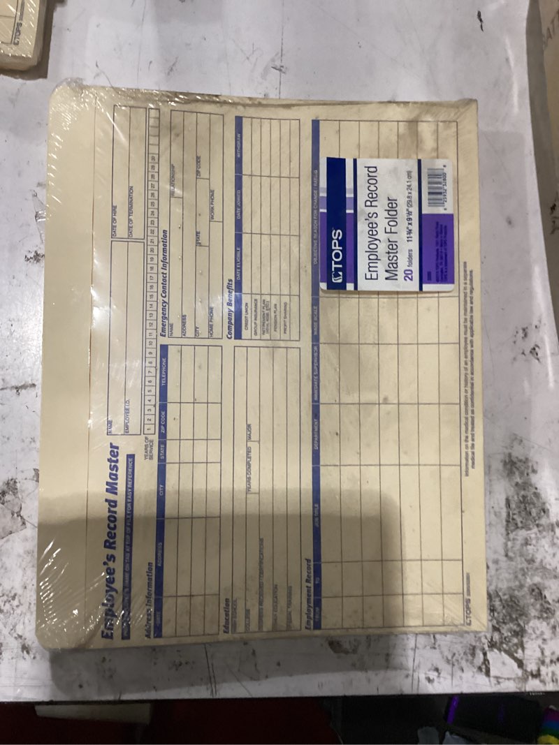 Condition photo showing New/Like New for tops 3280 employee record master file jacket, 9 1/2 x 11 3/4, 10 point manila (pack of 20)