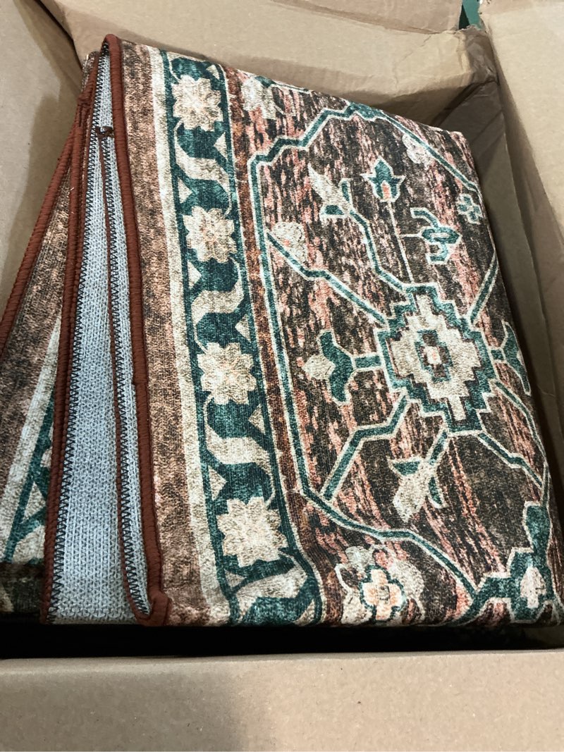 Condition photo showing Good Condition for lahome 8x10 ultra-thin living room rug non-slip washable non-shedding oriental vintage distressed carpet for dining?bedroom?office adelyn 8' x 10' (rectangular) dull teal