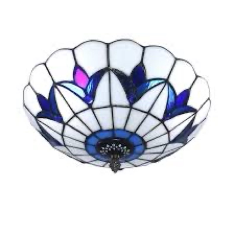 12 Inch Vintage Chandeliers Light Tiffany Style Stained Glass Ceiling Light Stained Glass Flush Mount Ceiling Lighting Fixtures (12 Inch WBC)